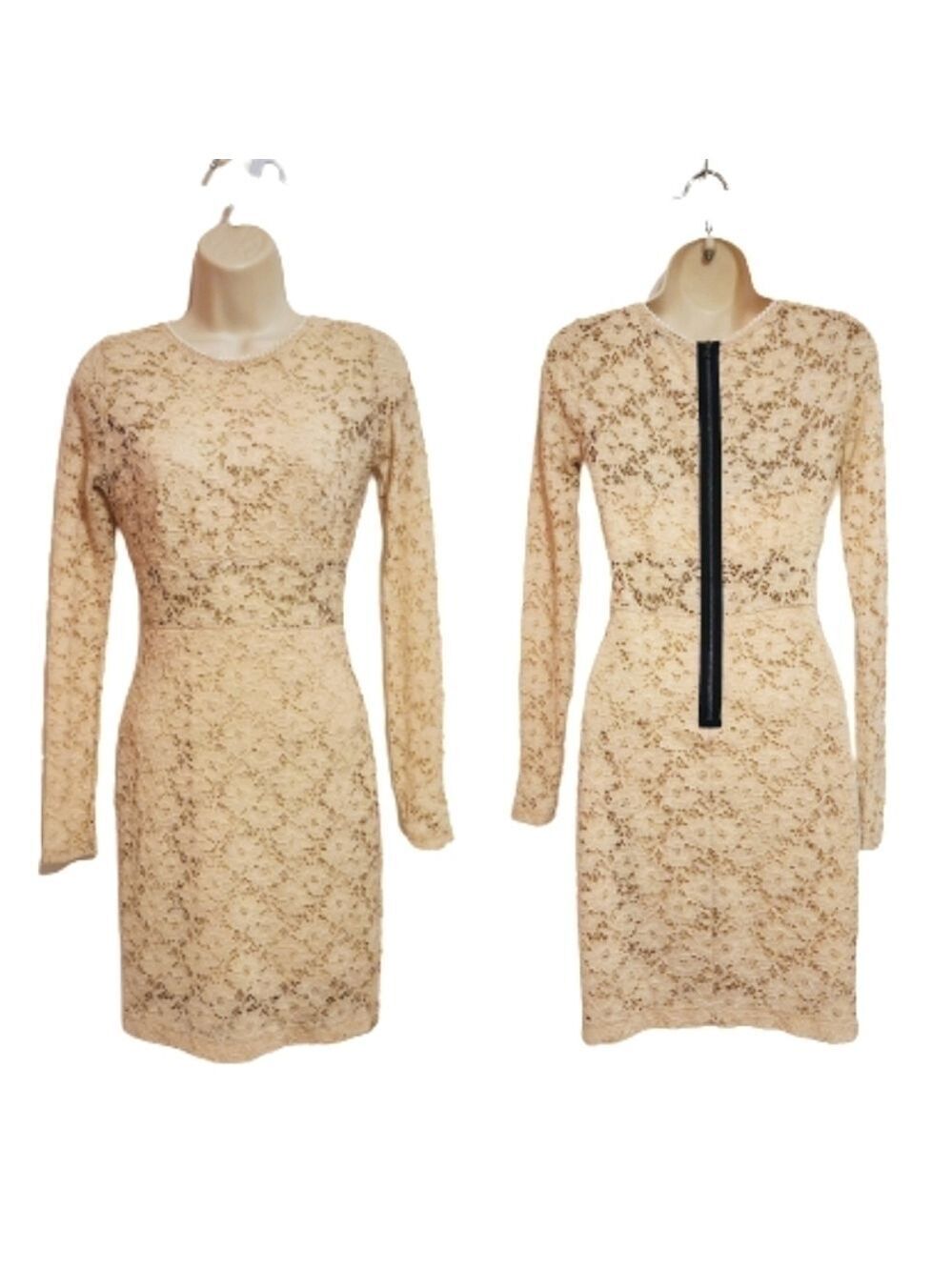 Mystic Beige Floral Lace Bodycon Mini Dress X Small